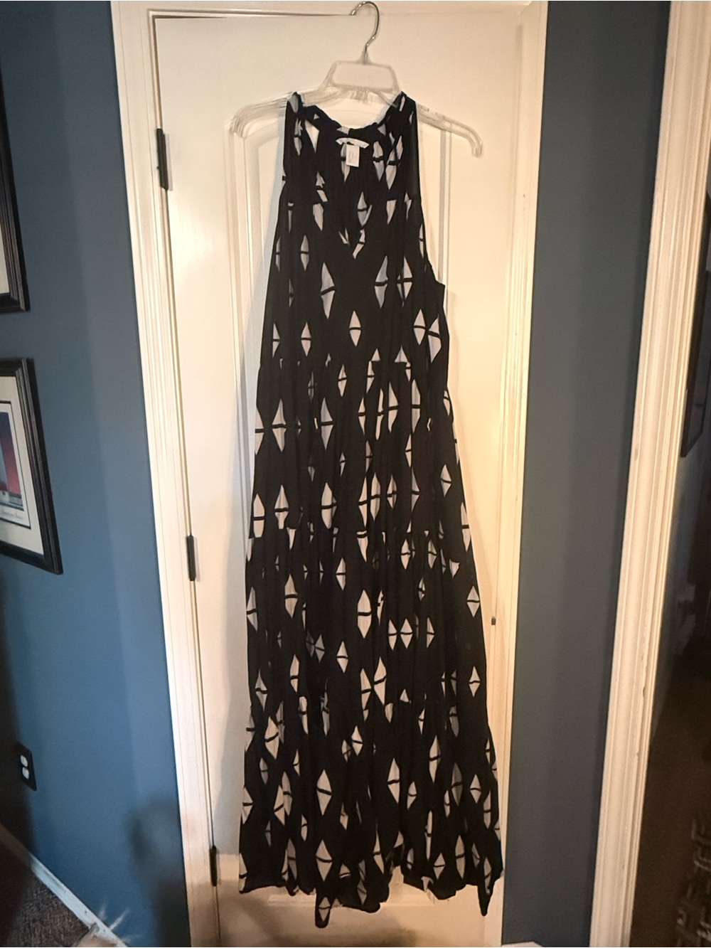 H&M Black and White Geometric Halter Maxi Dress